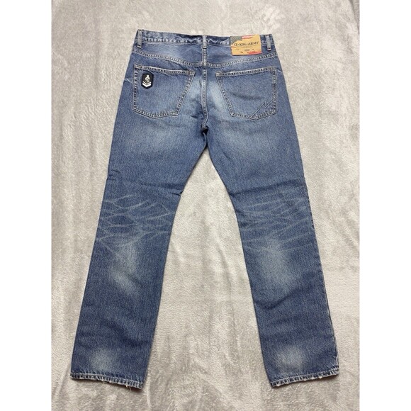 IZZUE IZ-X04-ARMY Frayed Edges Men’s Buttonfly Slim Fit  Jeans Size 36x31 - Picture 2 of 14